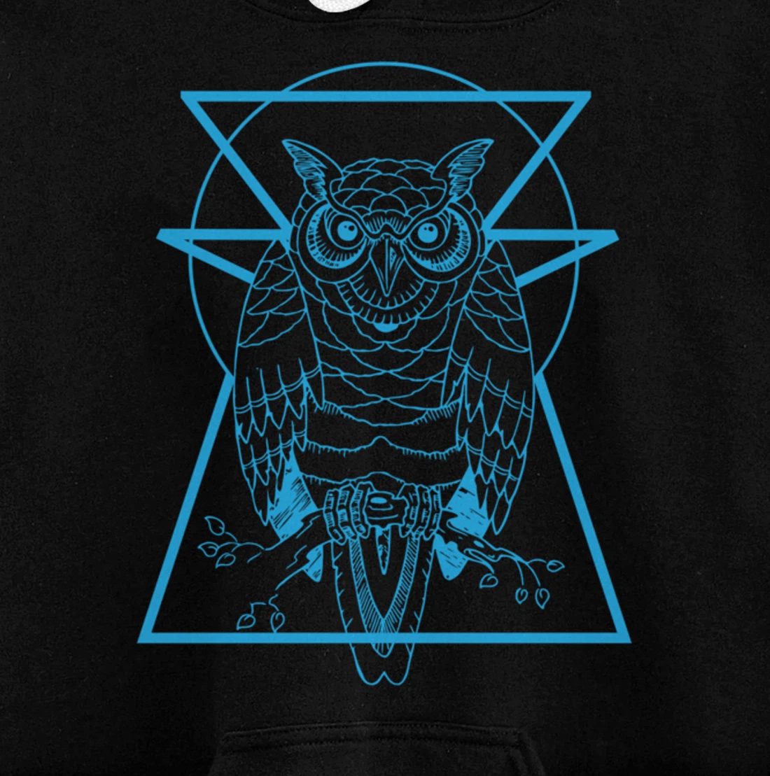 Turquoise Owl Perched With Geometric Shapes Graphic Pullover Hoodie