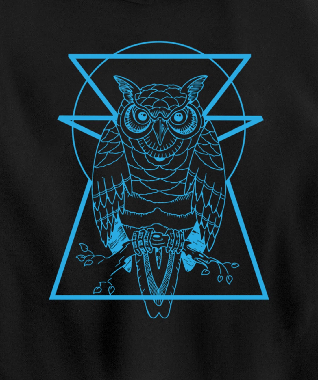 Turquoise Owl Perched With Geometric Shapes Graphic Pullover Hoodie
