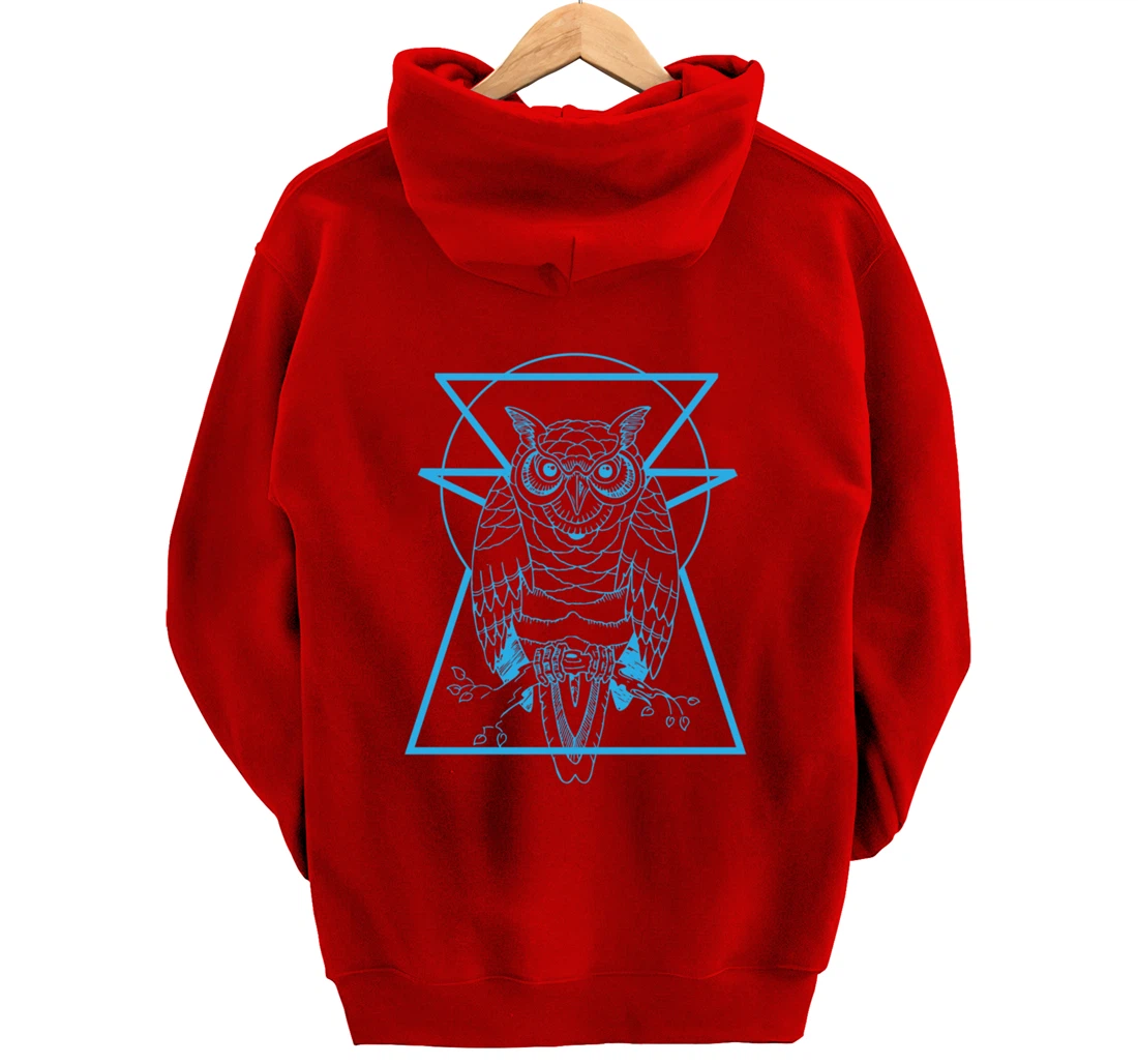 Turquoise Owl Perched With Geometric Shapes Graphic Pullover Hoodie