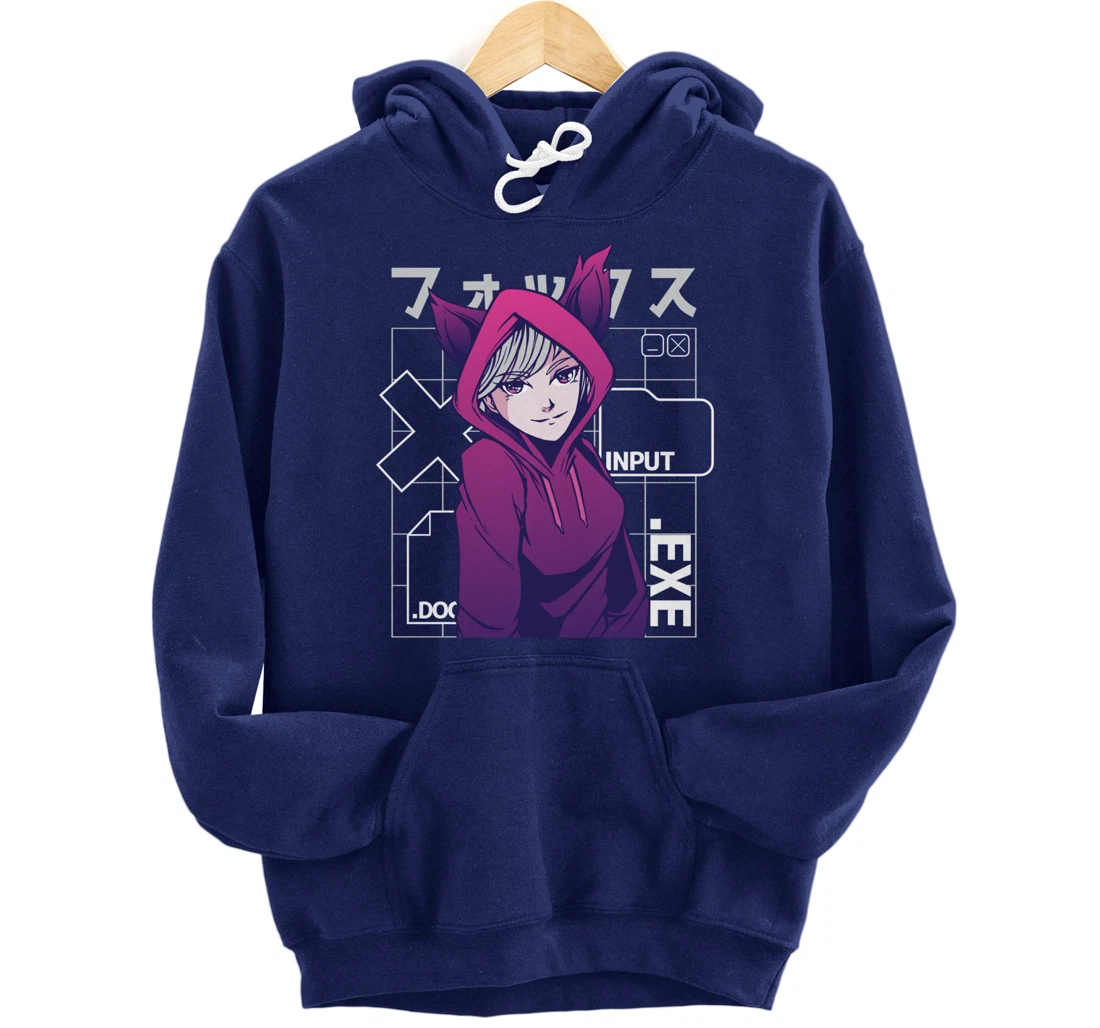 Otaku 90s Cute Anime Girl With Fox Ears Japan Culture Pullover Hoodie
