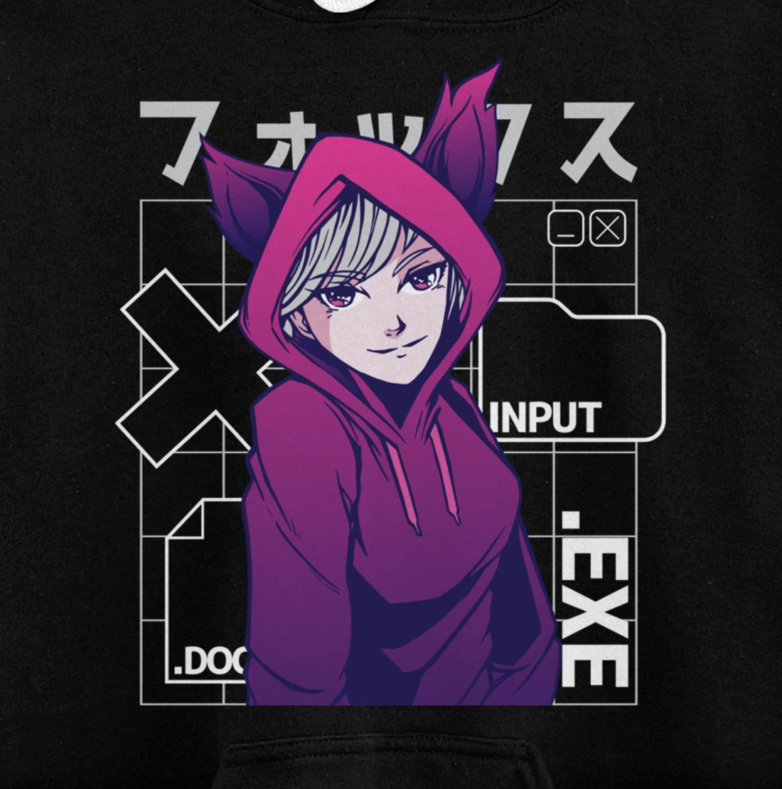 Otaku 90s Cute Anime Girl With Fox Ears Japan Culture Pullover Hoodie