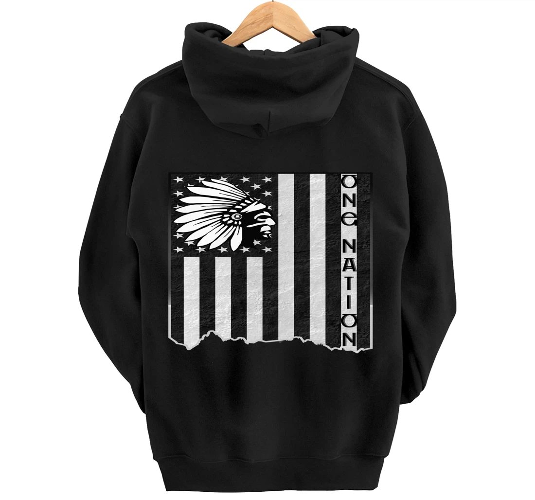 ONE NATION FLAG US | Indigenous | Native American Headdress Pullover Hoodie
