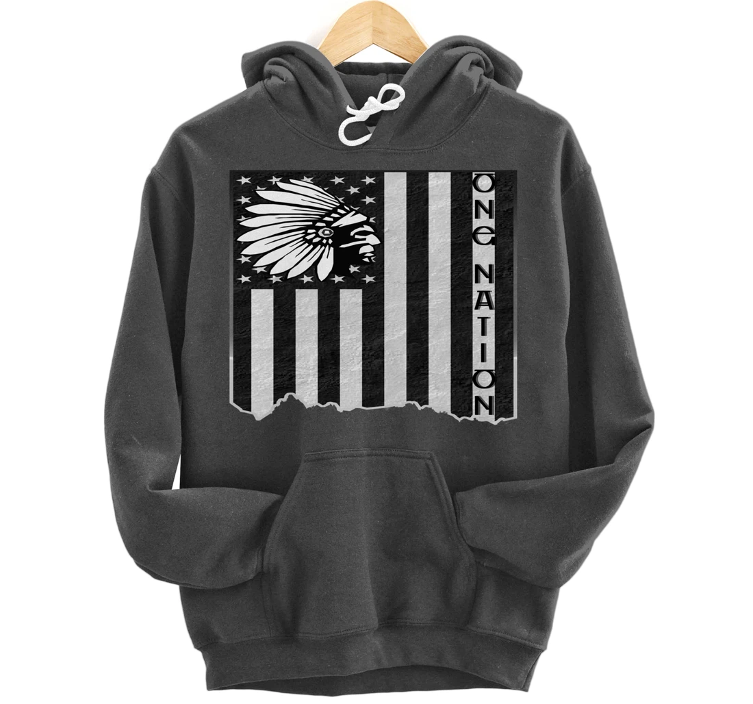 ONE NATION FLAG US | Indigenous | Native American Headdress Pullover Hoodie