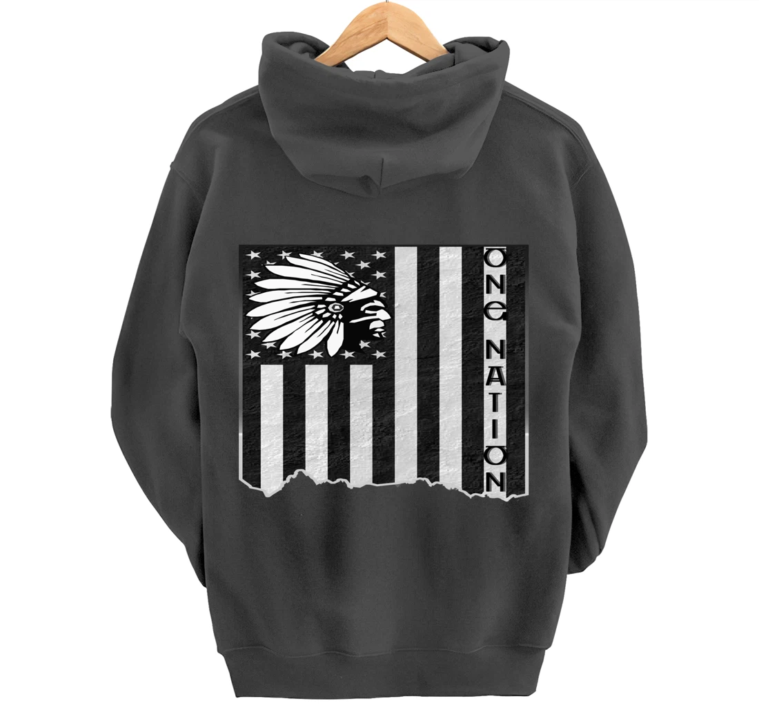 ONE NATION FLAG US | Indigenous | Native American Headdress Pullover Hoodie