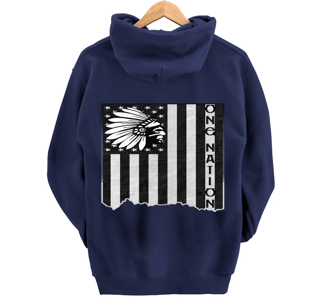 ONE NATION FLAG US | Indigenous | Native American Headdress Pullover Hoodie