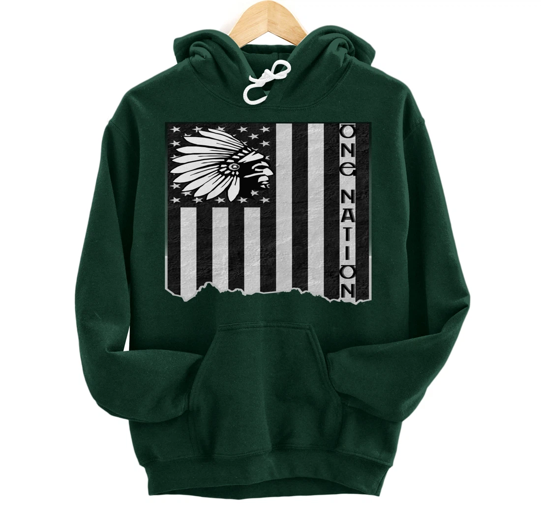 ONE NATION FLAG US | Indigenous | Native American Headdress Pullover Hoodie