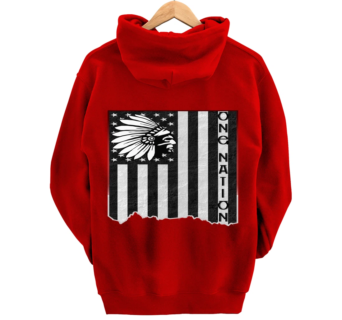 ONE NATION FLAG US | Indigenous | Native American Headdress Pullover Hoodie