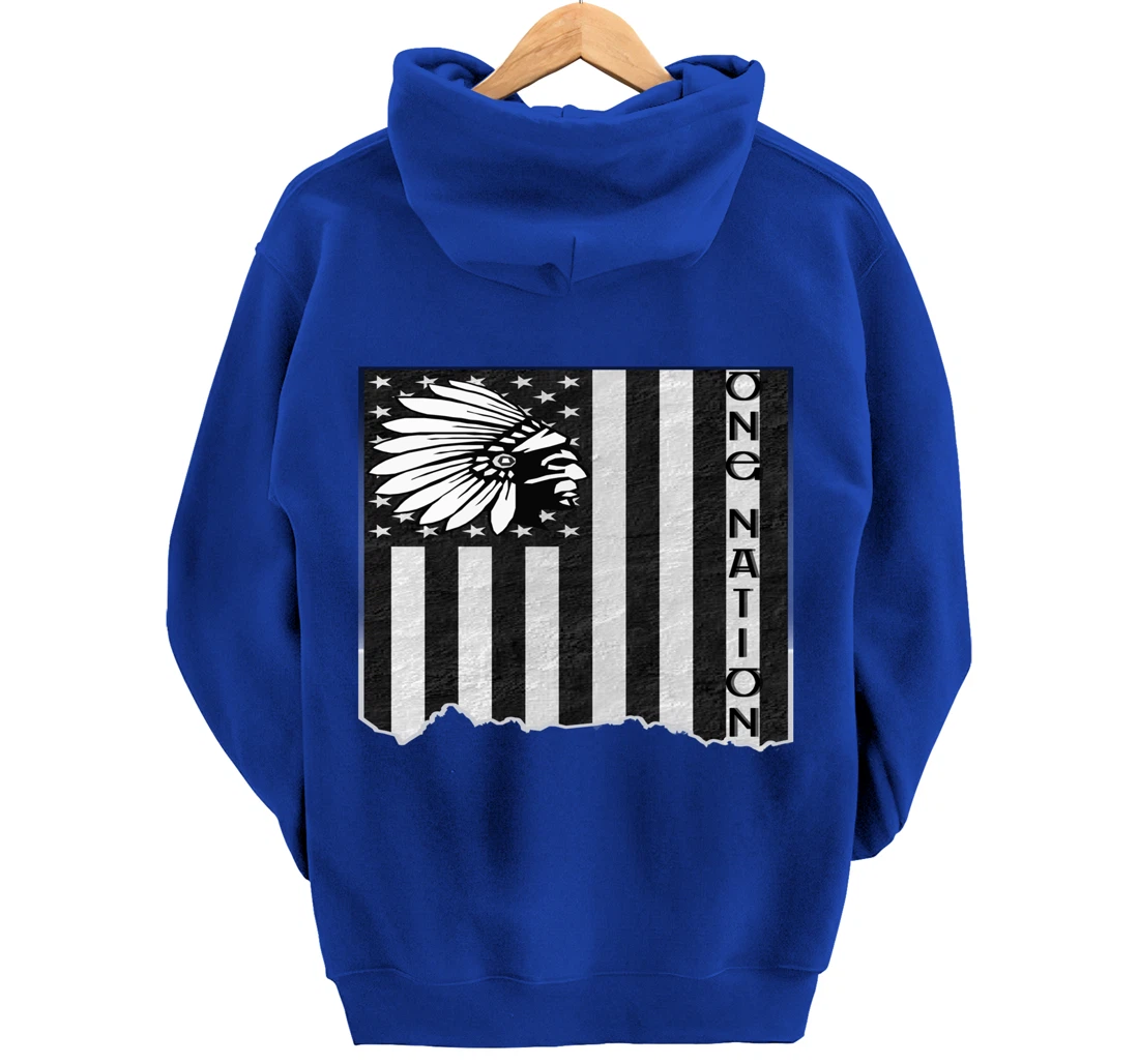 ONE NATION FLAG US | Indigenous | Native American Headdress Pullover Hoodie