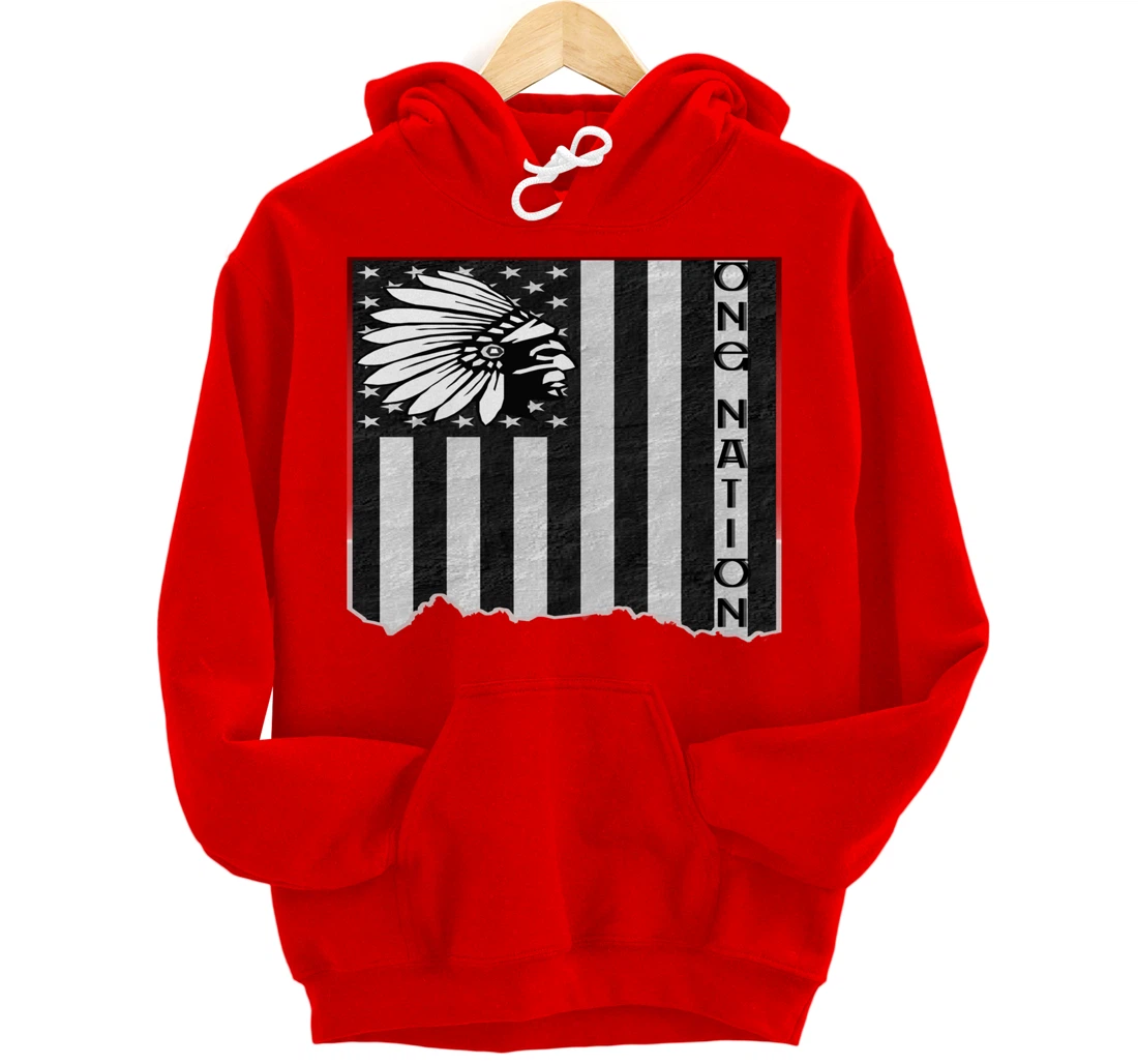 ONE NATION FLAG US | Indigenous | Native American Headdress Pullover Hoodie
