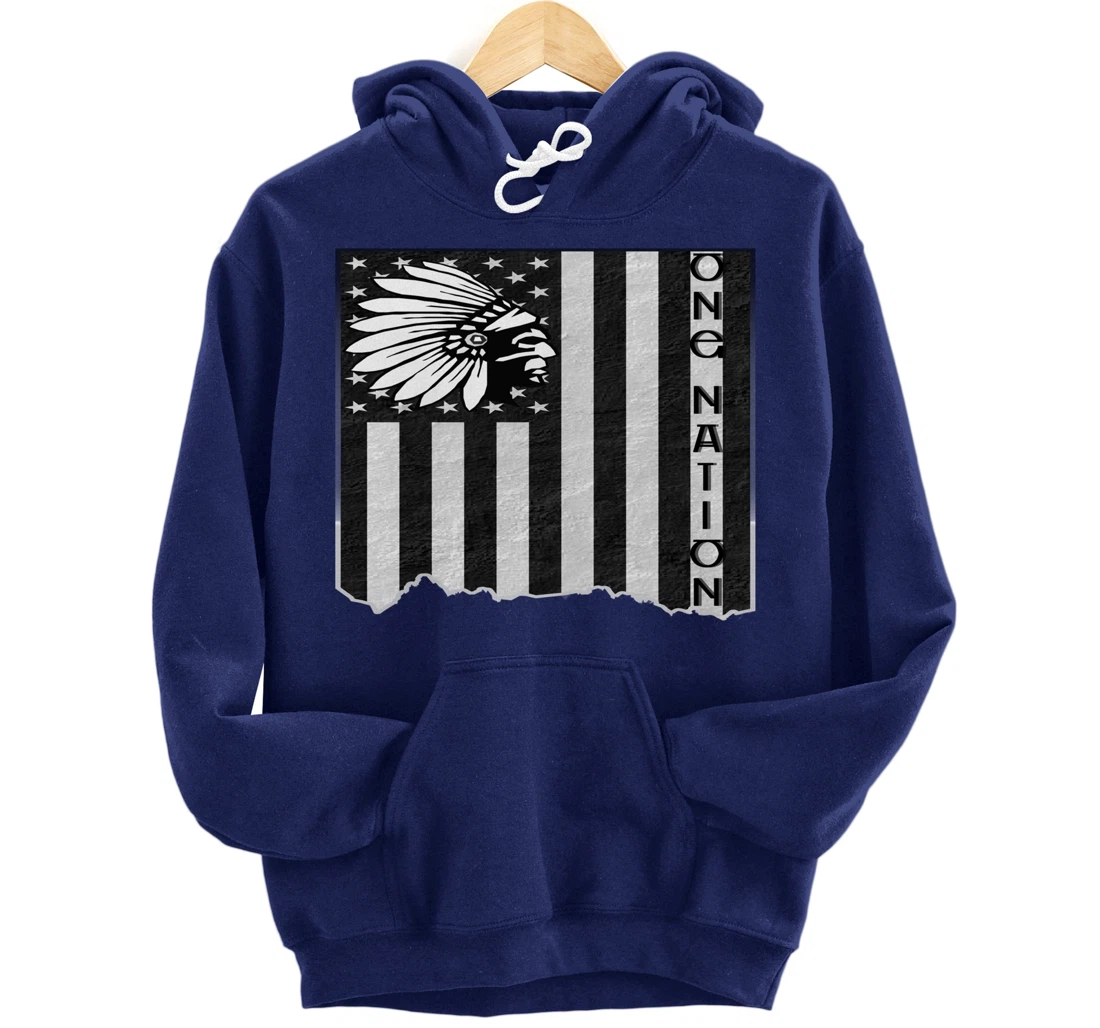 ONE NATION FLAG US | Indigenous | Native American Headdress Pullover Hoodie