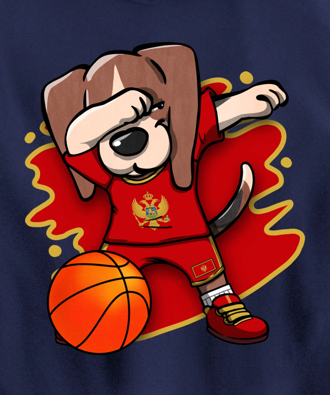 Dabbing Beagle Montenegro Jersey Montenegrin Basketball Fans Pullover Hoodie