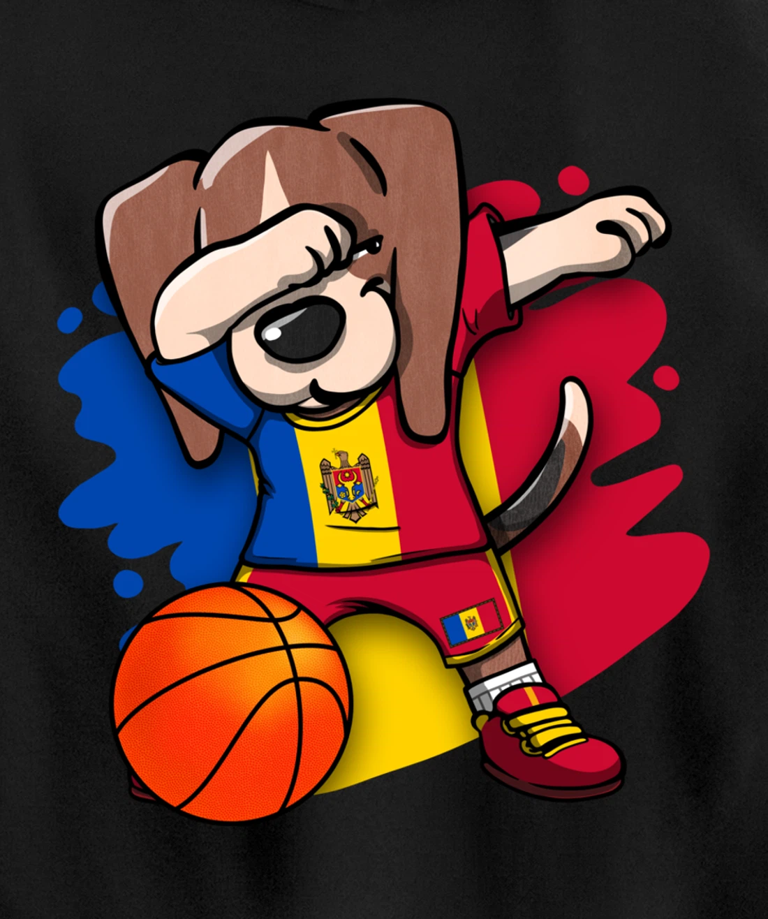 Dabbing Beagle Dog Moldova Jersey Moldovan Basketball Fans Pullover Hoodie