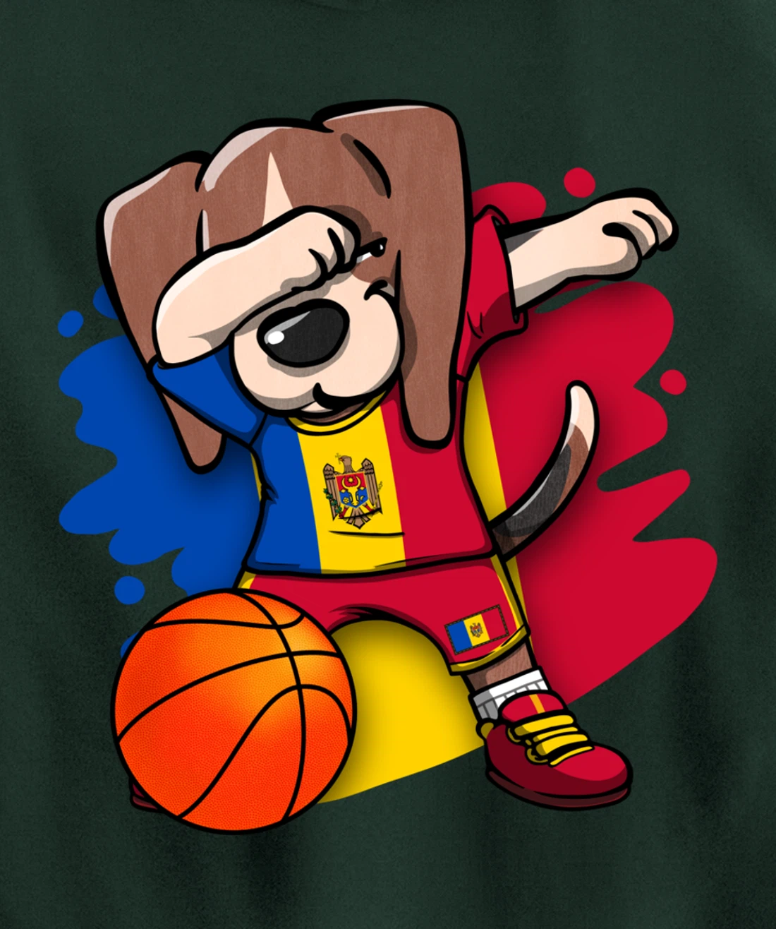 Dabbing Beagle Dog Moldova Jersey Moldovan Basketball Fans Pullover Hoodie