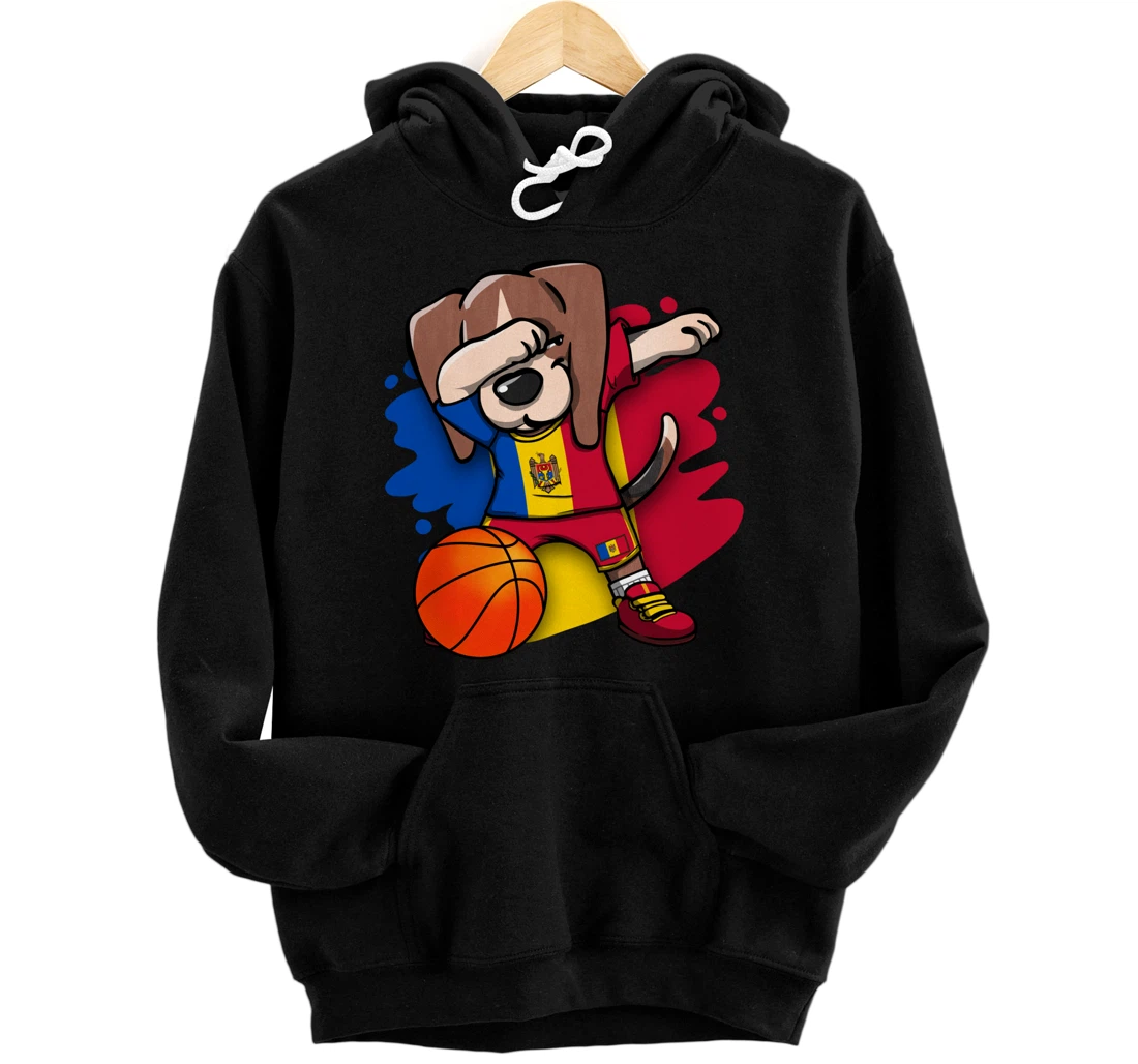 Dabbing Beagle Dog Moldova Jersey Moldovan Basketball Fans Pullover Hoodie