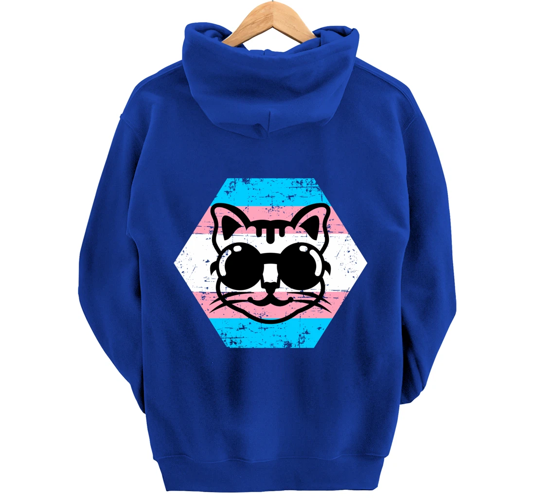 Cool Transgender Cat with Glasses Transgender Flag Pullover Hoodie