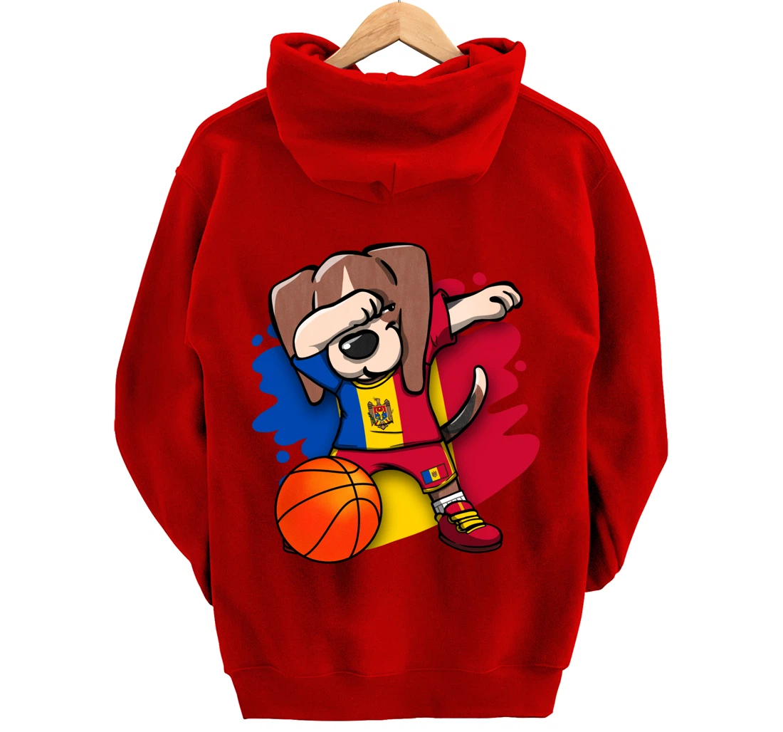 Dabbing Beagle Dog Moldova Jersey Moldovan Basketball Fans Pullover Hoodie