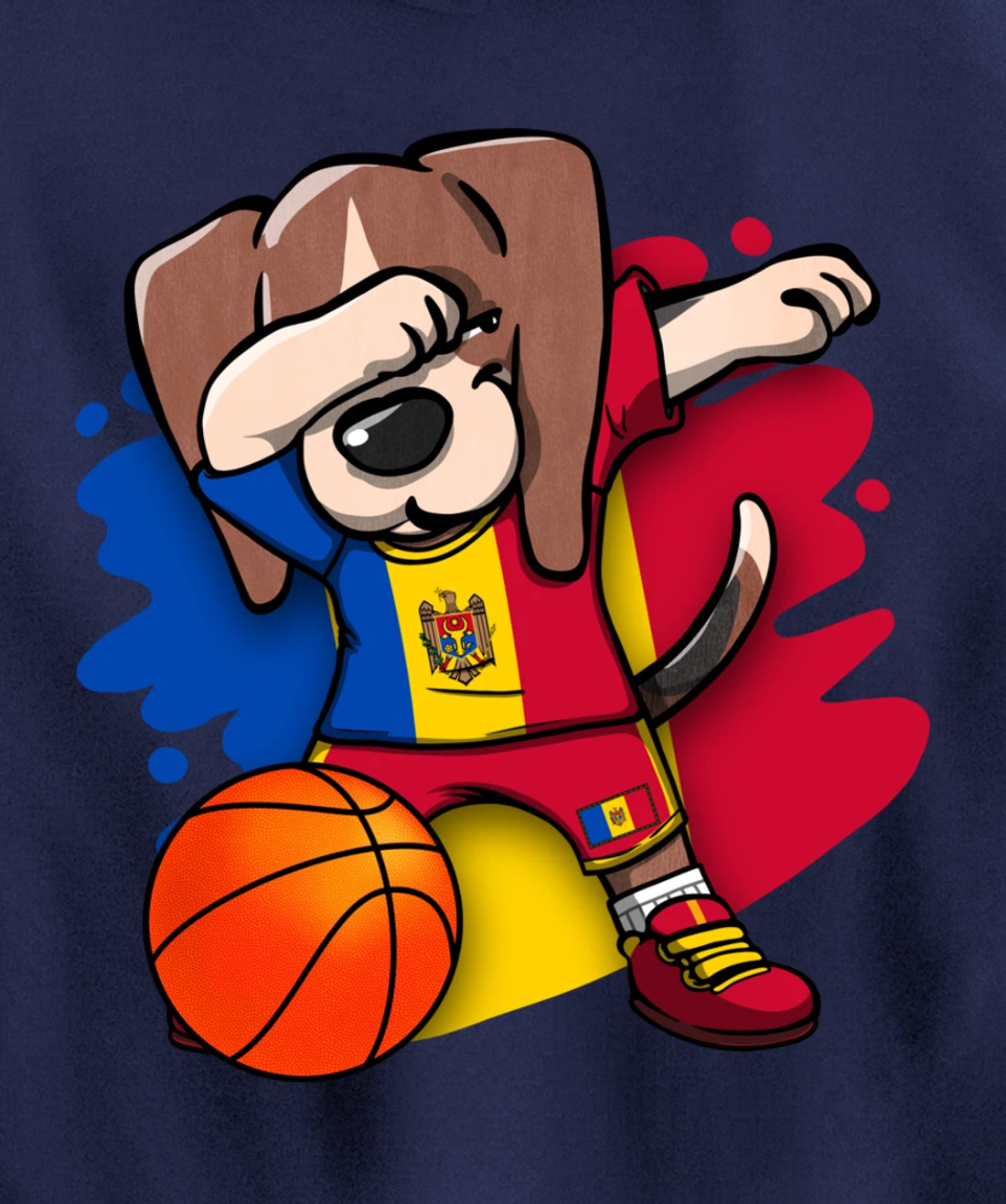 Dabbing Beagle Dog Moldova Jersey Moldovan Basketball Fans Pullover Hoodie