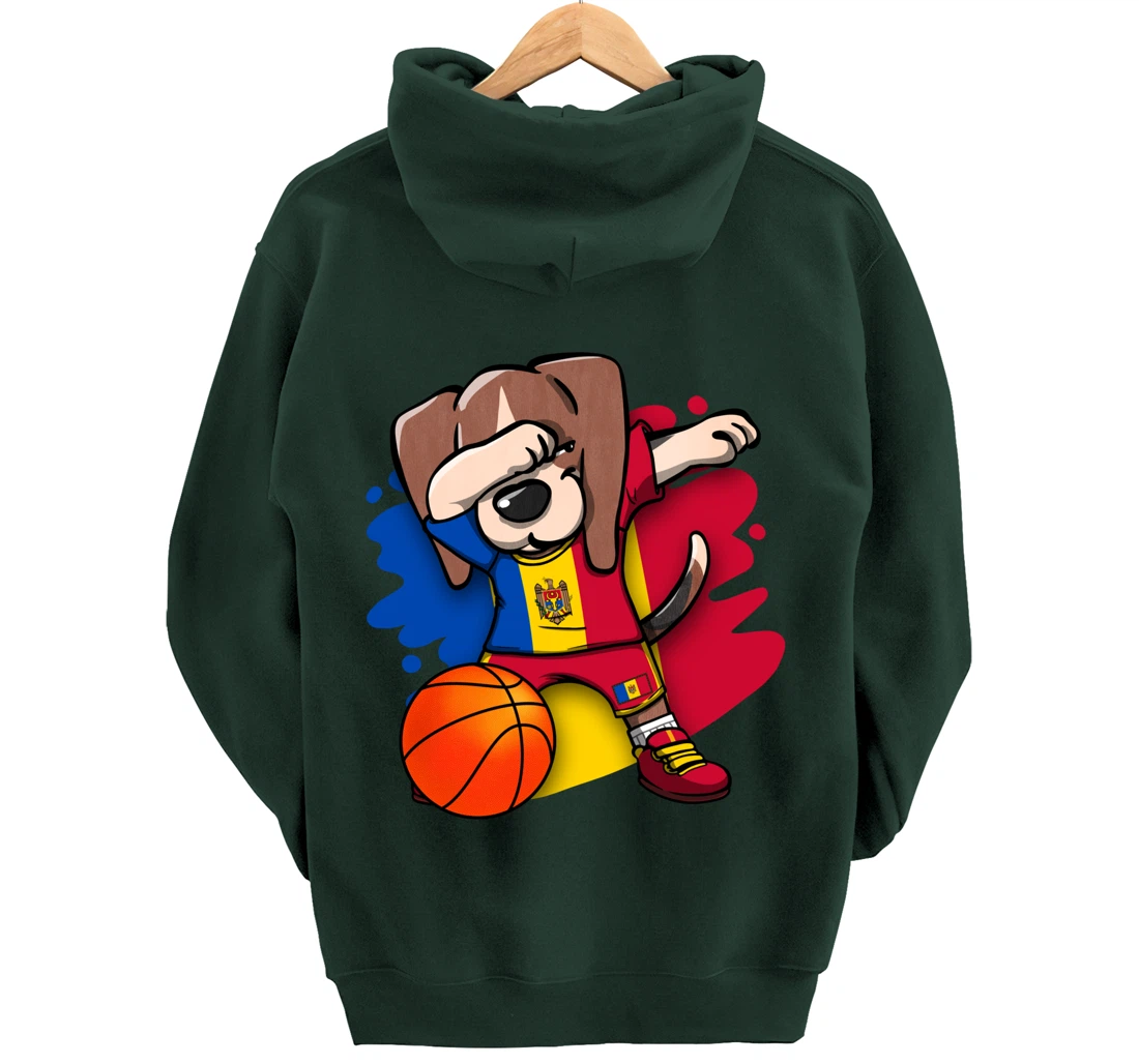 Dabbing Beagle Dog Moldova Jersey Moldovan Basketball Fans Pullover Hoodie