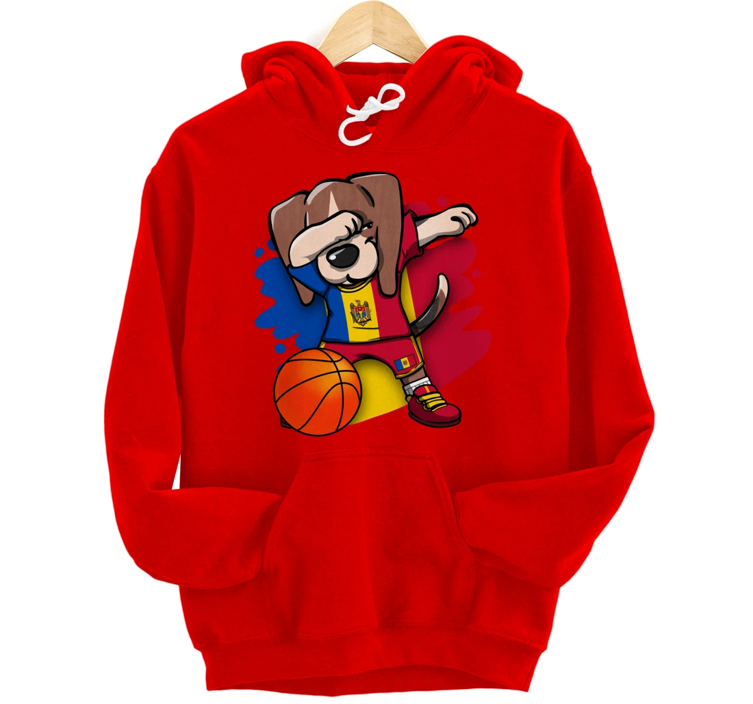 Dabbing Beagle Dog Moldova Jersey Moldovan Basketball Fans Pullover Hoodie