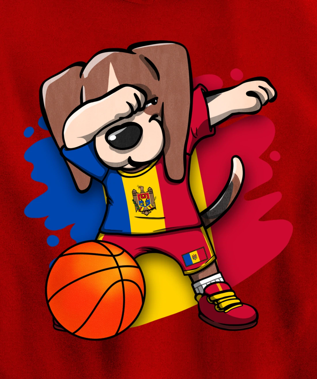 Dabbing Beagle Dog Moldova Jersey Moldovan Basketball Fans Pullover Hoodie
