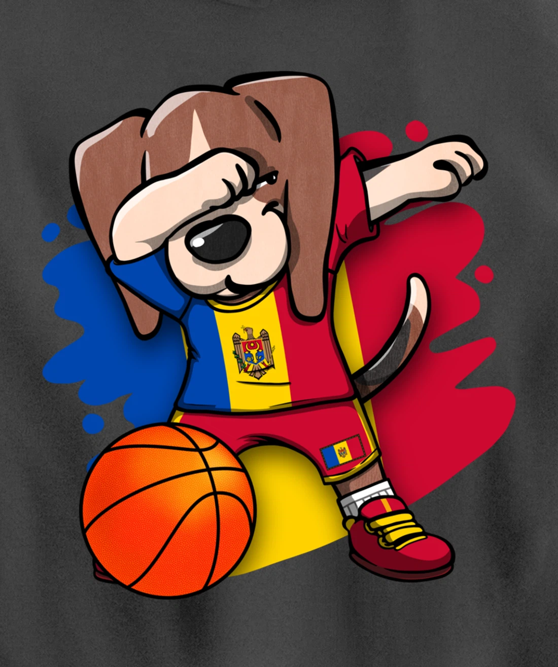 Dabbing Beagle Dog Moldova Jersey Moldovan Basketball Fans Pullover Hoodie