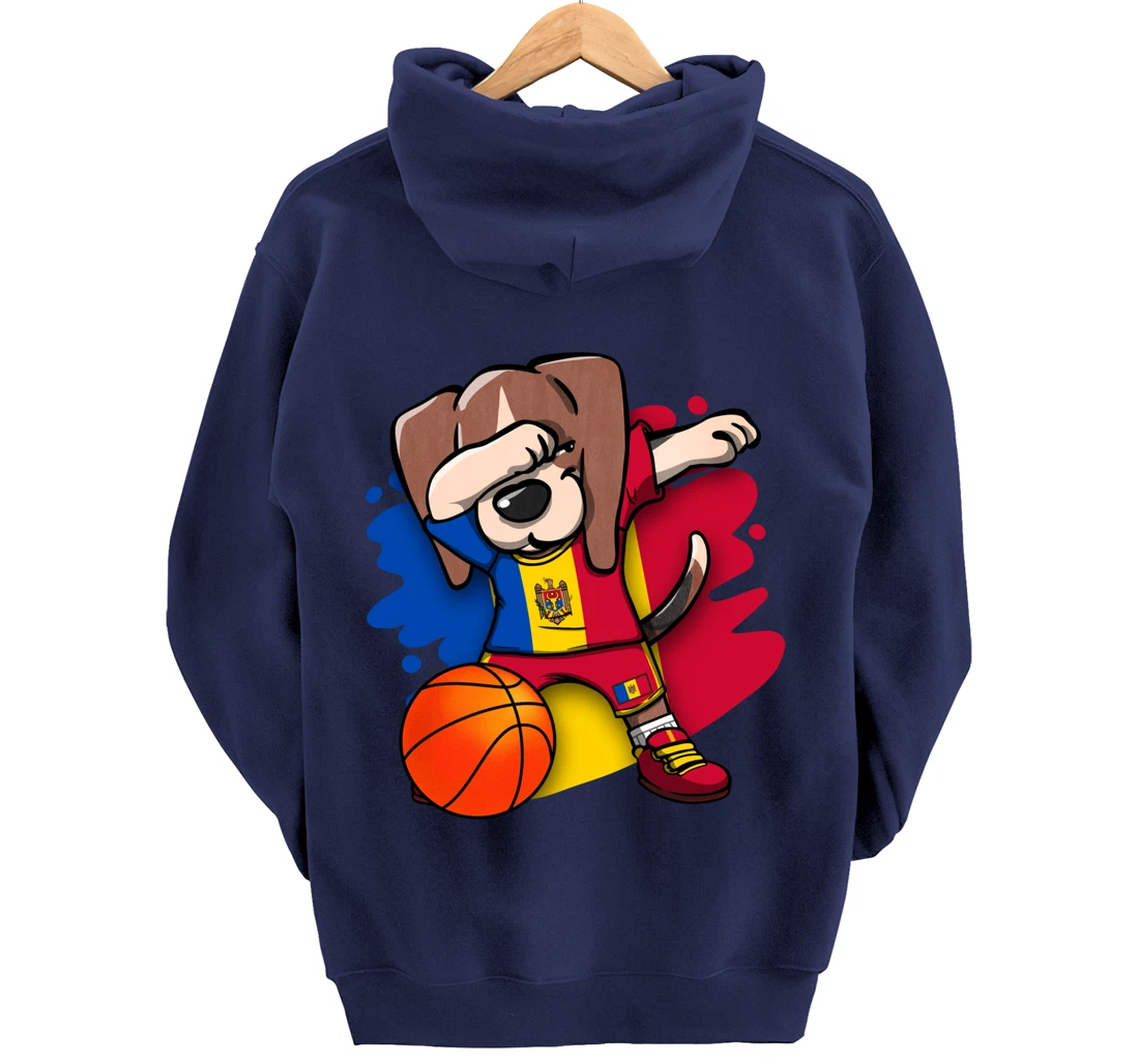 Dabbing Beagle Dog Moldova Jersey Moldovan Basketball Fans Pullover Hoodie