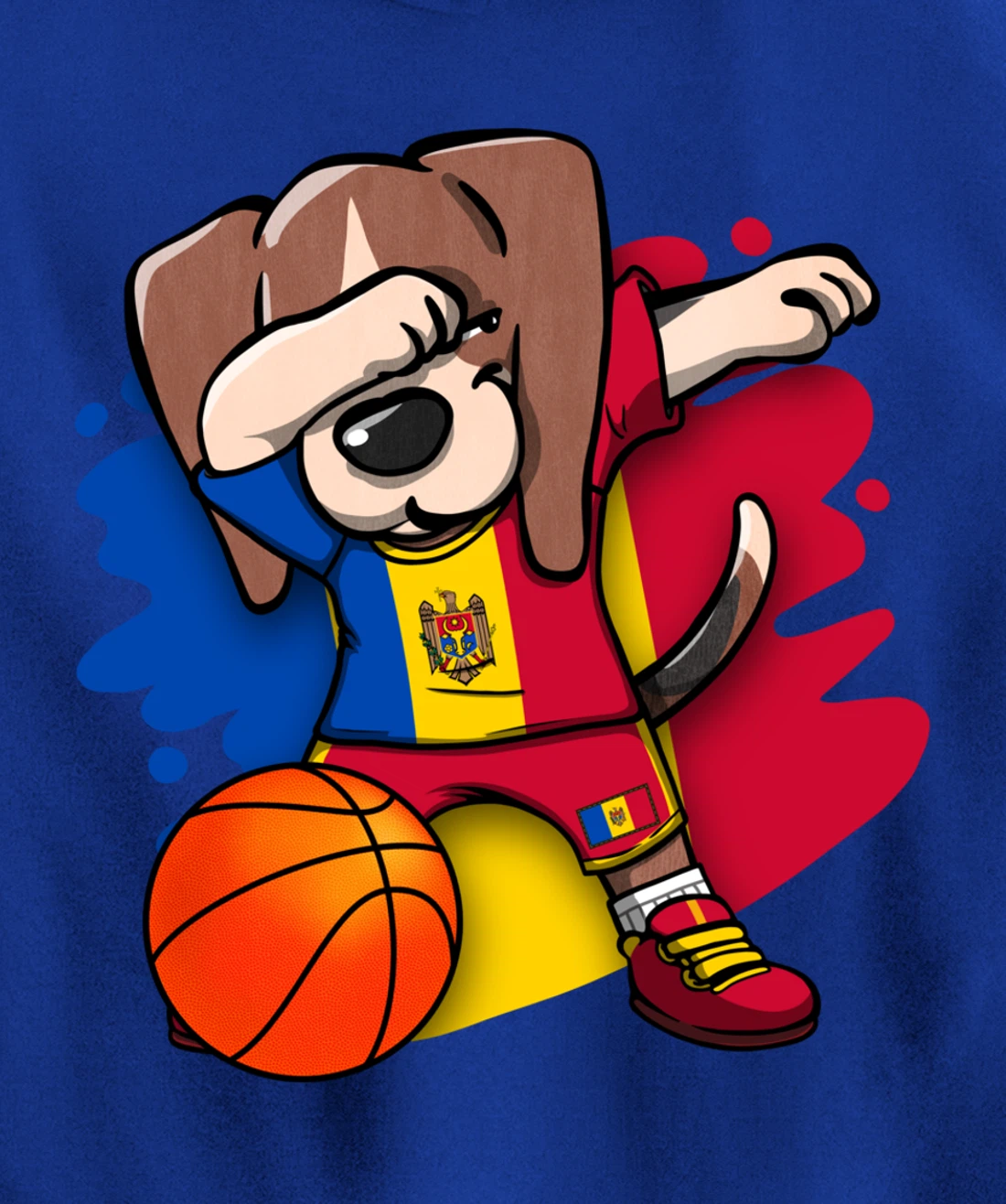 Dabbing Beagle Dog Moldova Jersey Moldovan Basketball Fans Pullover Hoodie