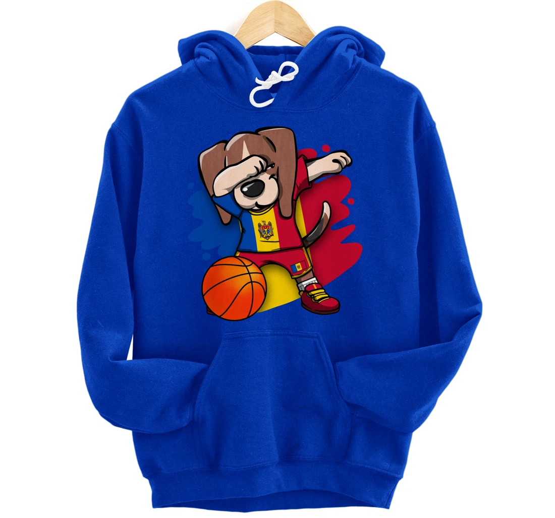 Dabbing Beagle Dog Moldova Jersey Moldovan Basketball Fans Pullover Hoodie