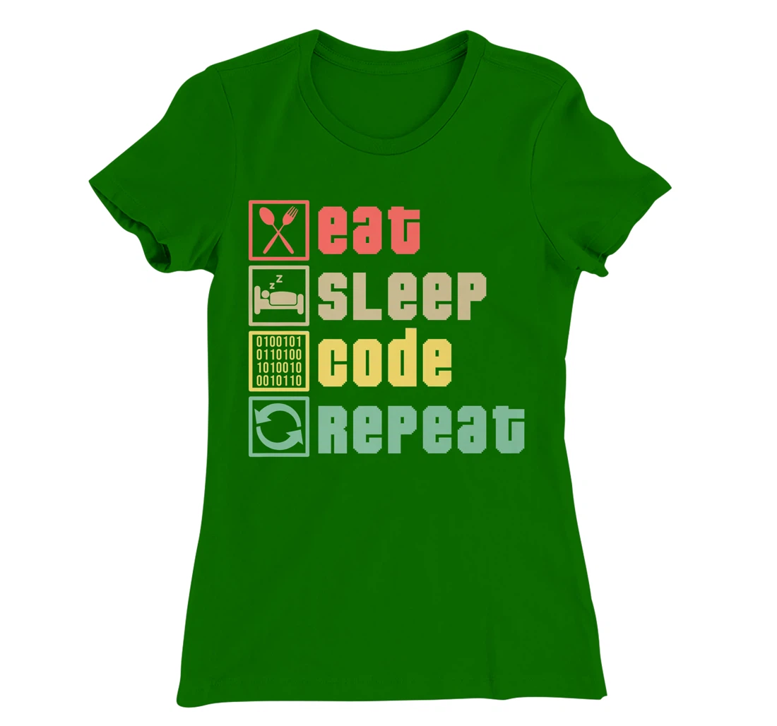 Womens Eat Sleep Code Repeat Coder Programmer Software Developer T-Shirt, Women T-Shirt