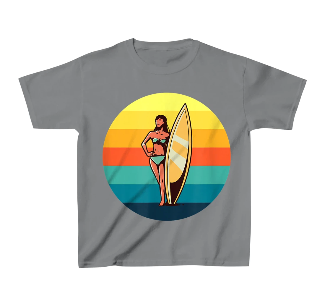 Womens Retro Surfer Girl Sunrise Sunset for Ocean and Surf Lover T-Shirt, Kid T-Shirt and Women T-Shirt