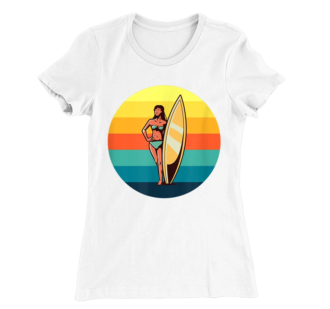 Womens Retro Surfer Girl Sunrise Sunset for Ocean and Surf Lover T-Shirt, Kid T-Shirt and Women T-Shirt