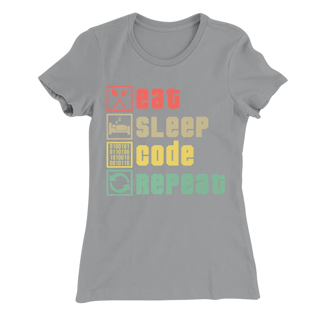 Womens Eat Sleep Code Repeat Coder Programmer Software Developer T-Shirt, Women T-Shirt