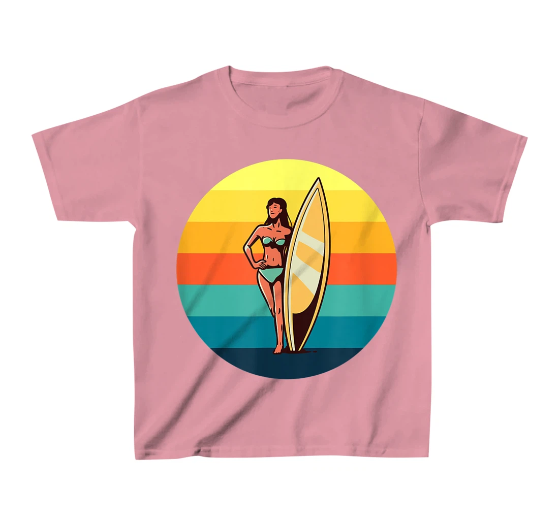 Womens Retro Surfer Girl Sunrise Sunset for Ocean and Surf Lover T-Shirt, Kid T-Shirt and Women T-Shirt