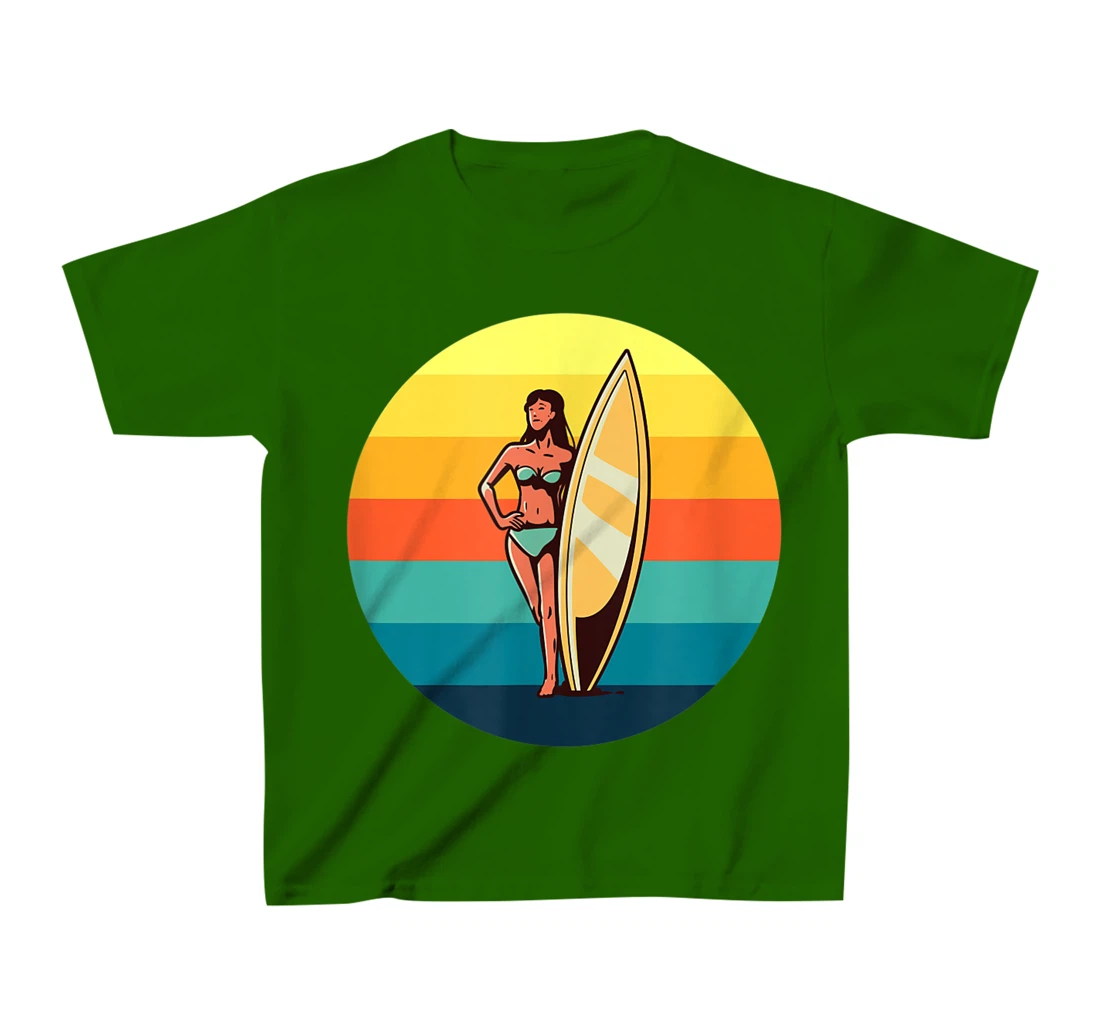 Womens Retro Surfer Girl Sunrise Sunset for Ocean and Surf Lover T-Shirt, Kid T-Shirt and Women T-Shirt