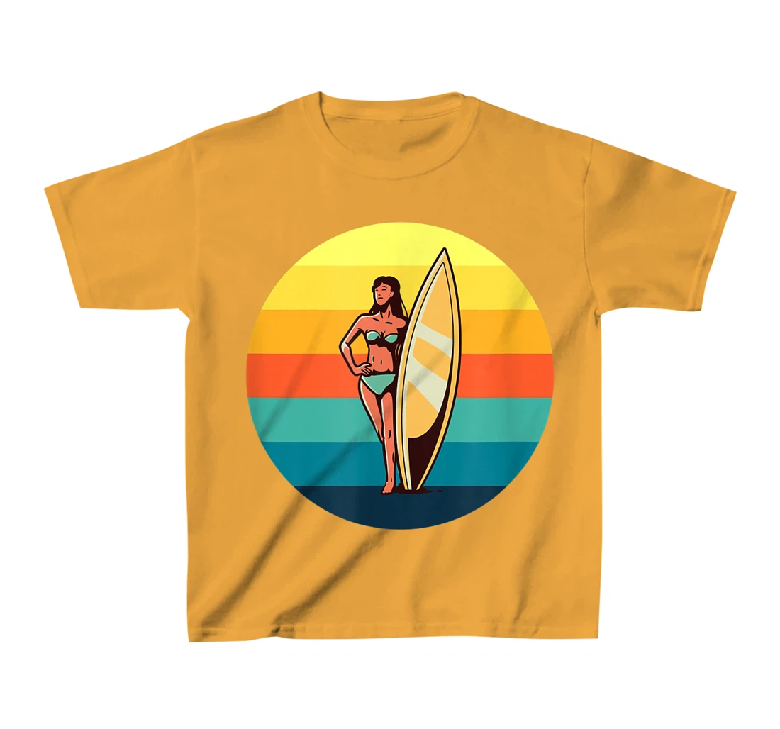 Womens Retro Surfer Girl Sunrise Sunset for Ocean and Surf Lover T-Shirt, Kid T-Shirt and Women T-Shirt