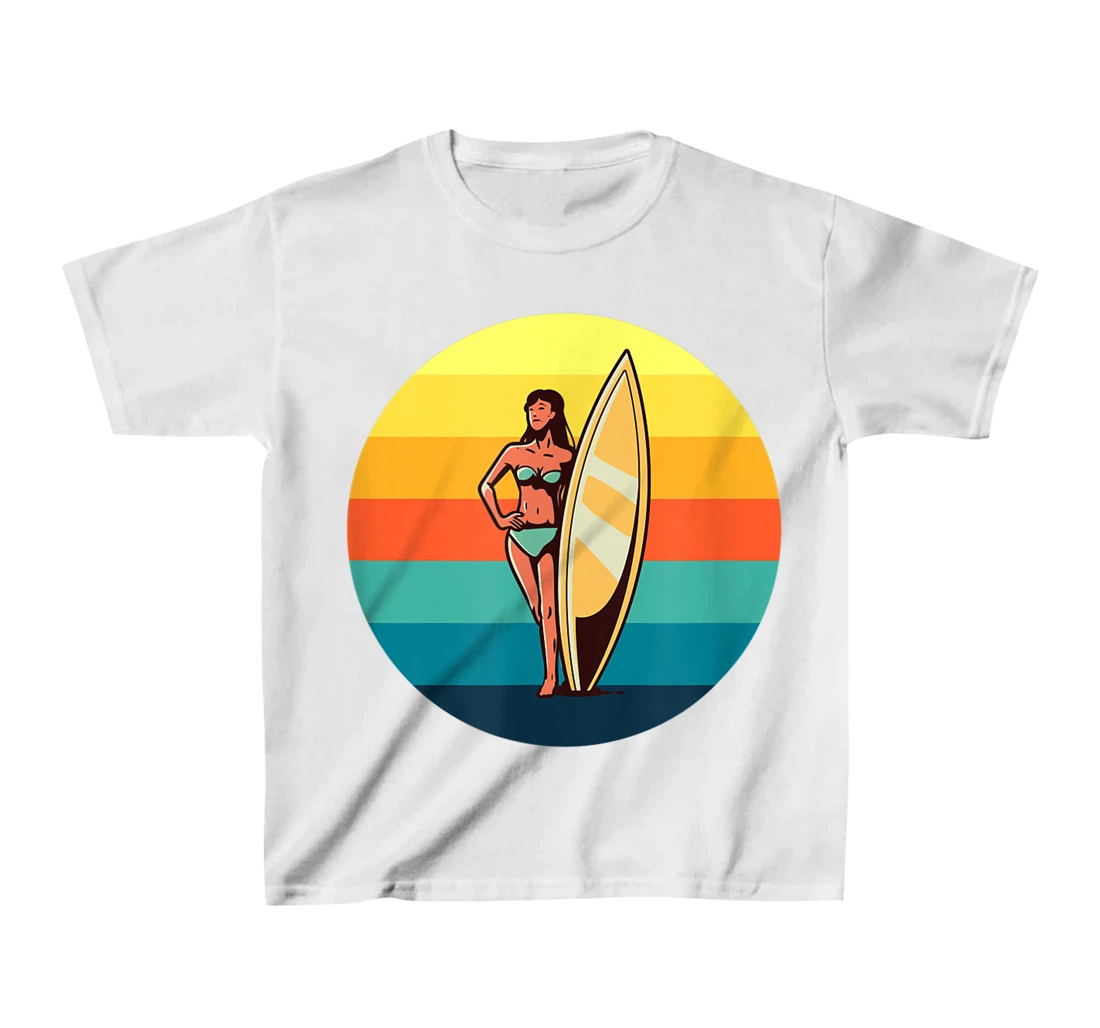 Womens Retro Surfer Girl Sunrise Sunset for Ocean and Surf Lover T-Shirt, Kid T-Shirt and Women T-Shirt
