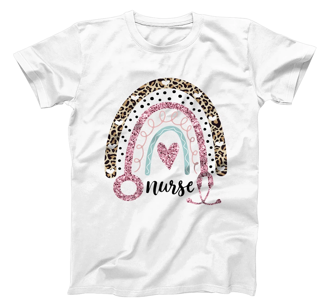Womens Nurse Leopard Print Rainbow, Funny Nursing T-Shirt, Women T-Shirt