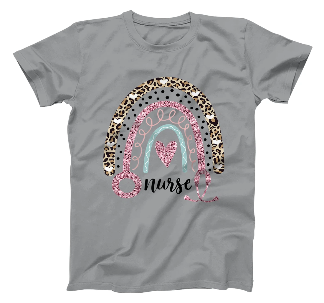 Womens Nurse Leopard Print Rainbow, Funny Nursing T-Shirt, Women T-Shirt