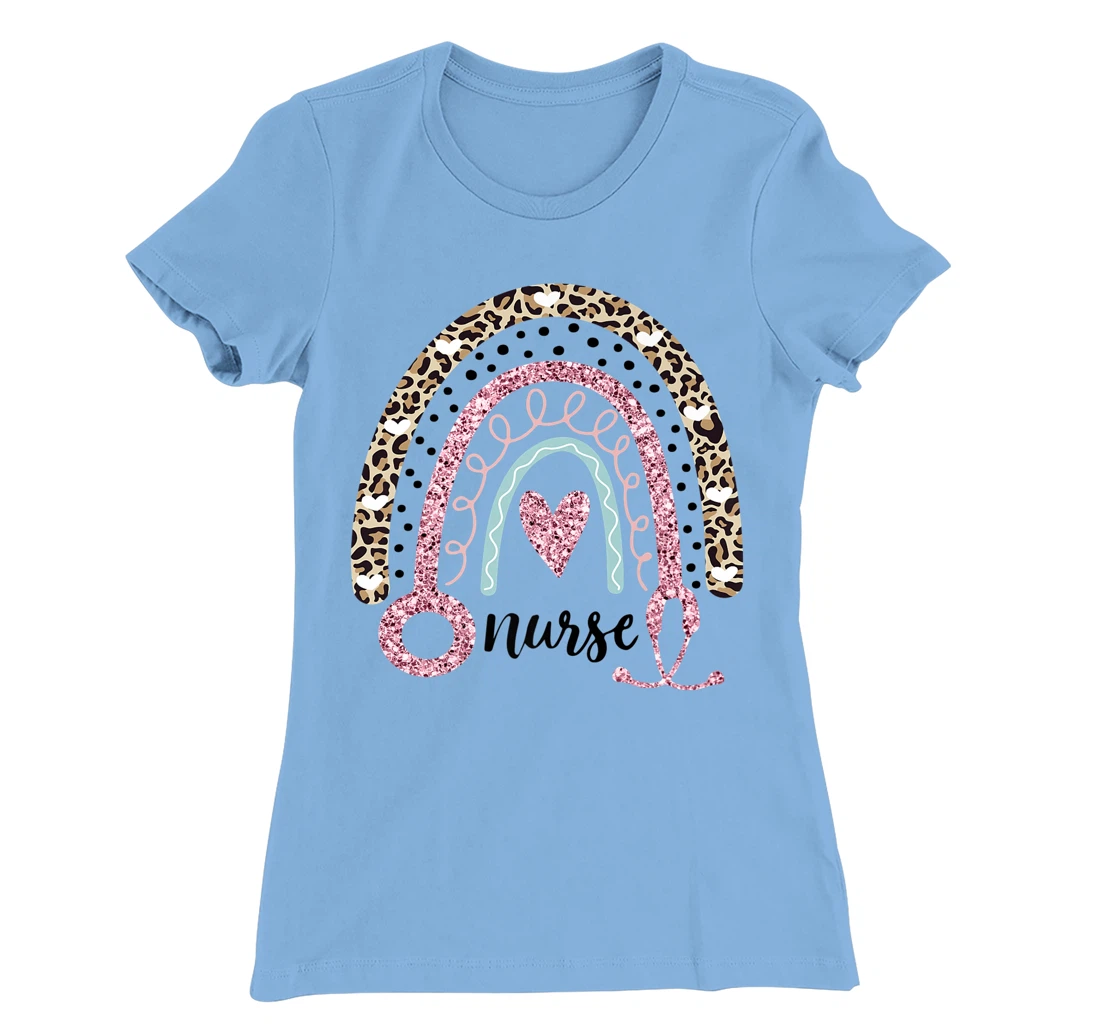 Womens Nurse Leopard Print Rainbow, Funny Nursing T-Shirt, Women T-Shirt