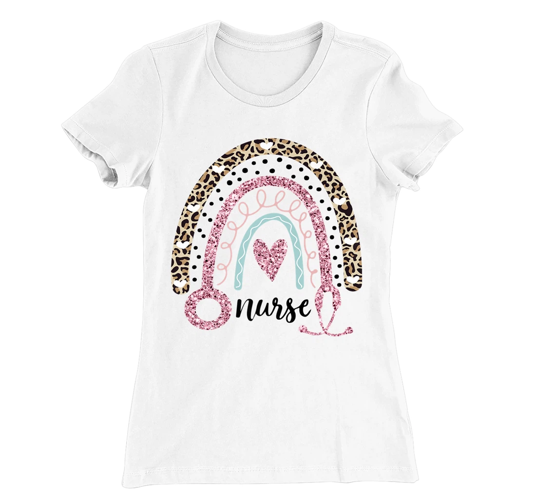 Womens Nurse Leopard Print Rainbow, Funny Nursing T-Shirt, Women T-Shirt