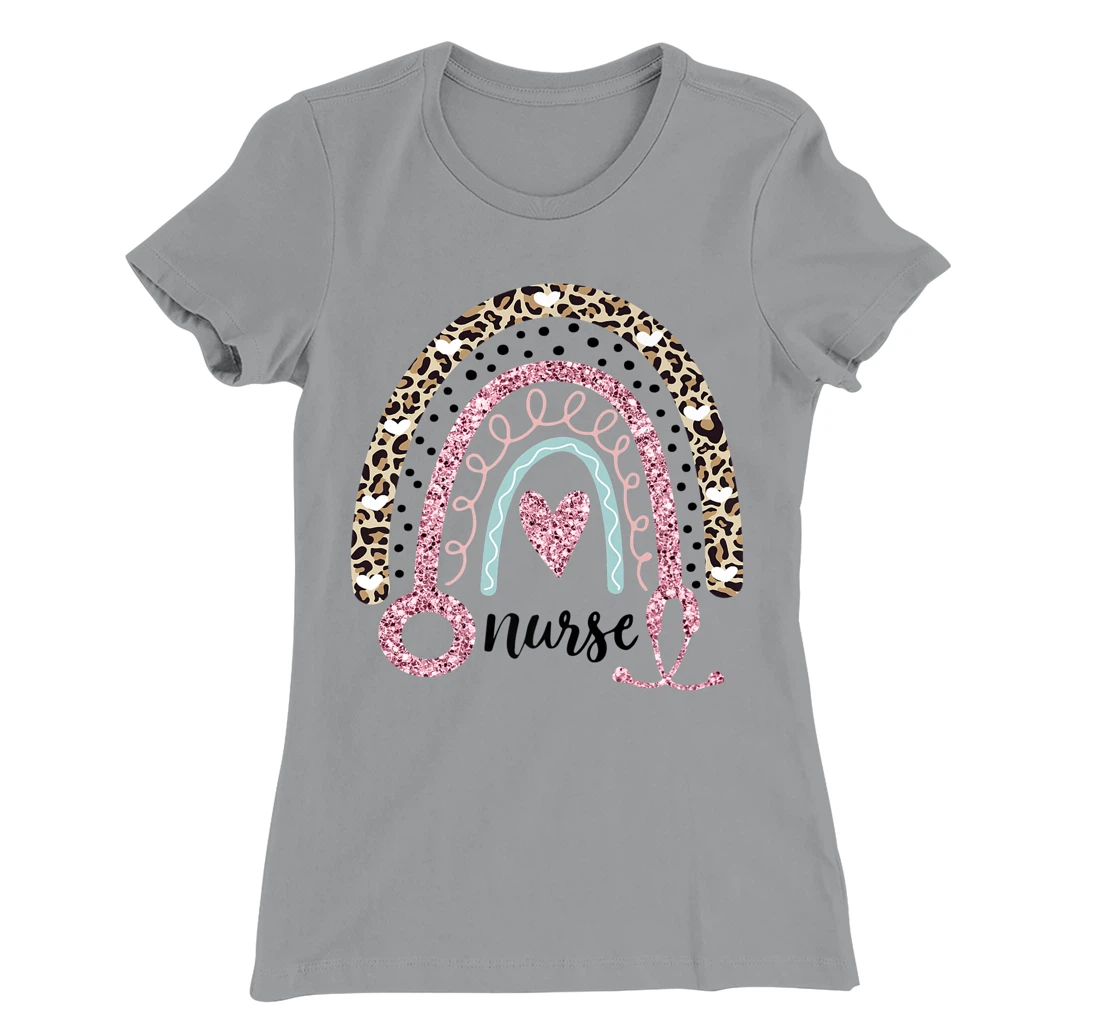 Womens Nurse Leopard Print Rainbow, Funny Nursing T-Shirt, Women T-Shirt