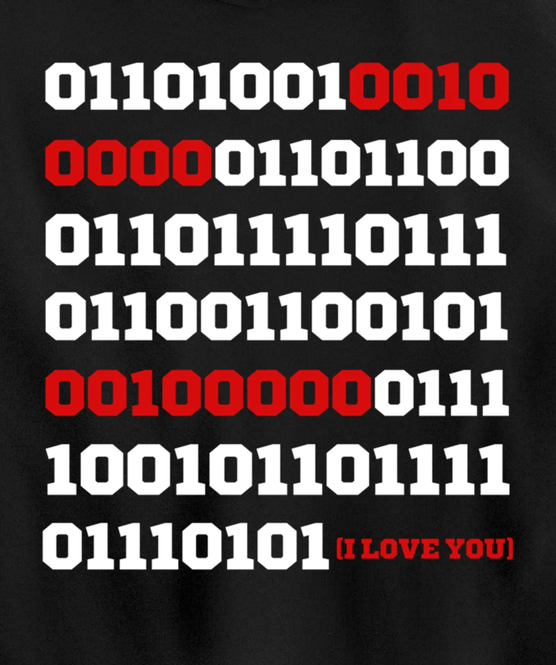 Valentines Day I Love You in Binary Code Programming Pullover Hoodie