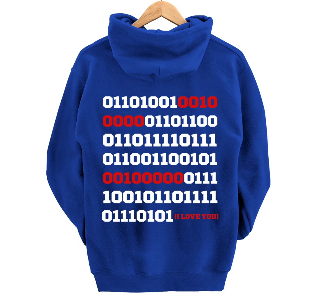 Valentines Day I Love You in Binary Code Programming Pullover Hoodie