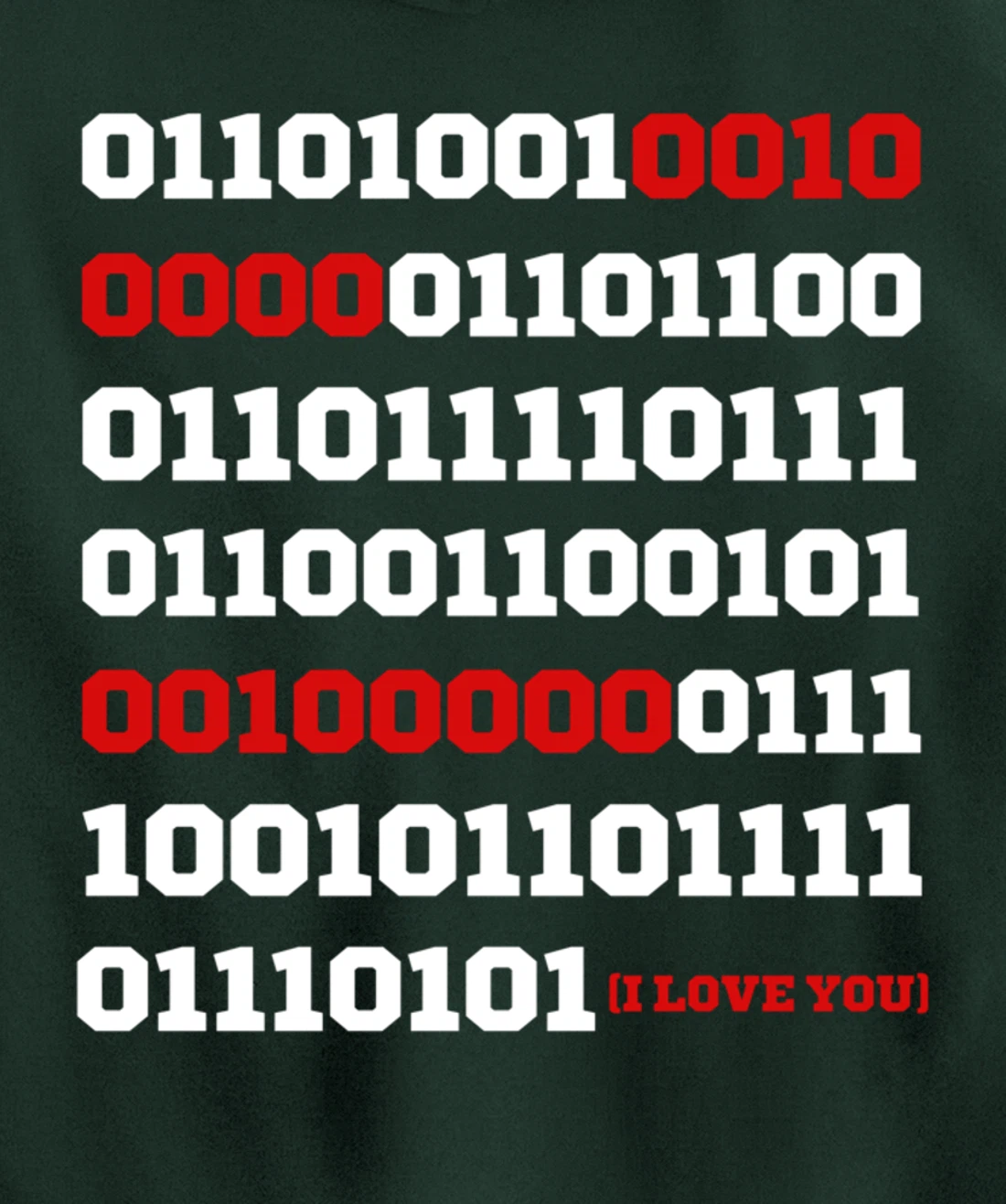 Valentines Day I Love You in Binary Code Programming Pullover Hoodie