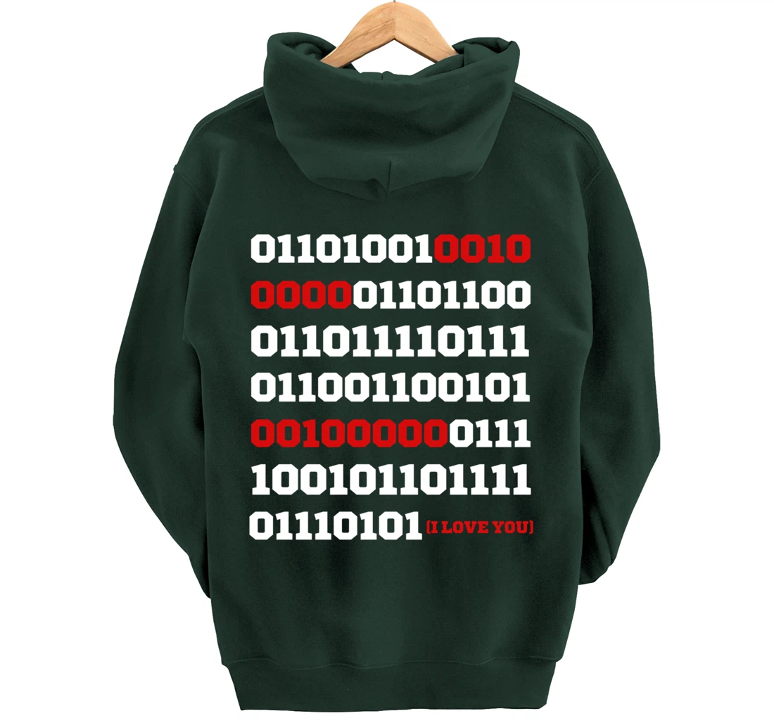 Valentines Day I Love You in Binary Code Programming Pullover Hoodie