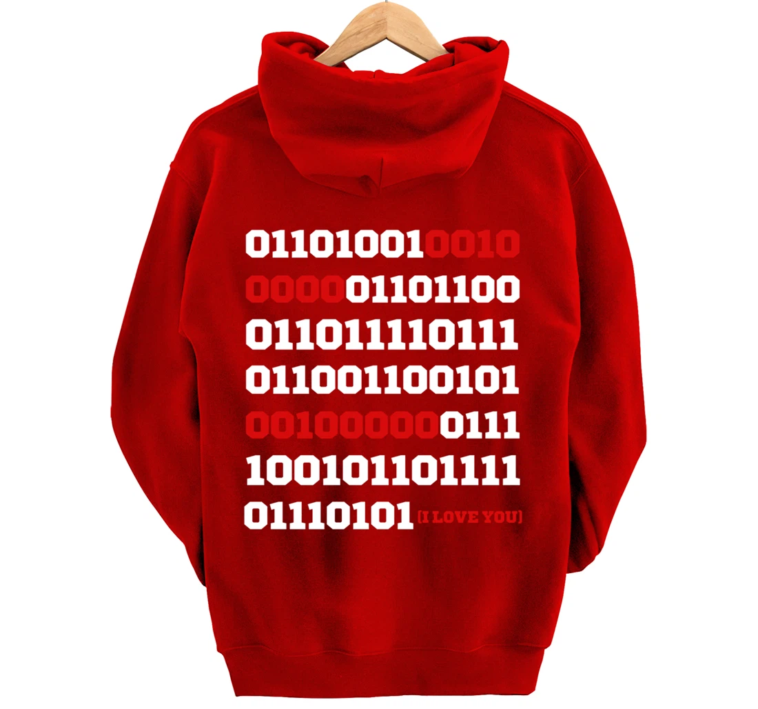 Valentines Day I Love You in Binary Code Programming Pullover Hoodie