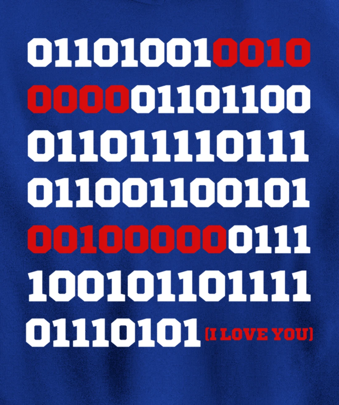 Valentines Day I Love You in Binary Code Programming Pullover Hoodie