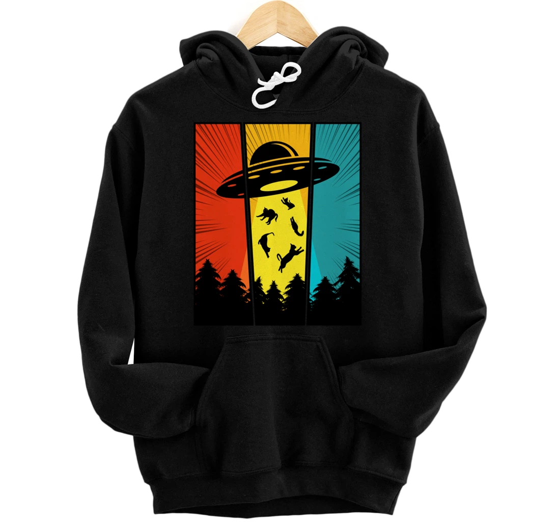 UFO Cat Abduction Funny Alien Saucer Pullover Hoodie
