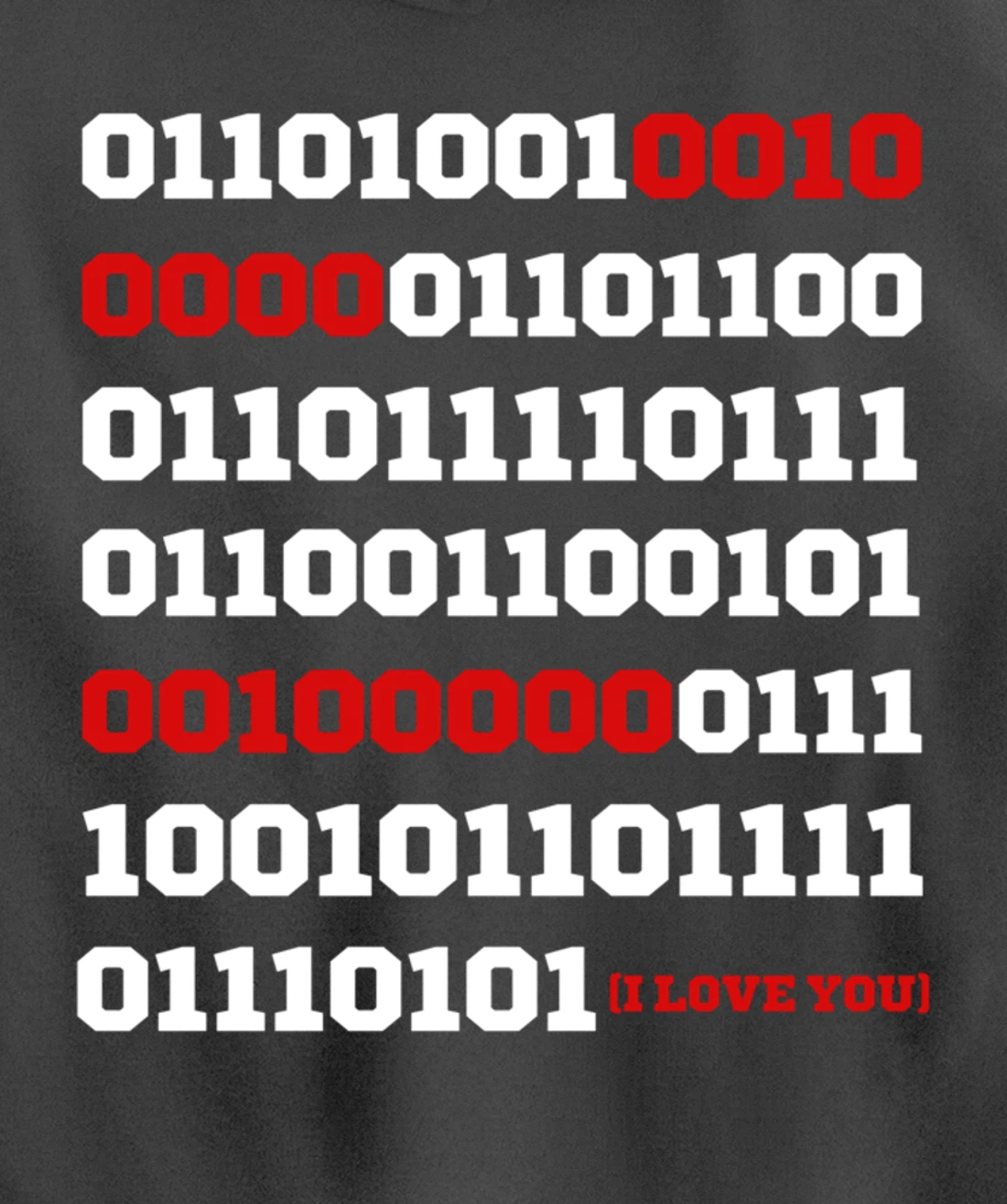 Valentines Day I Love You in Binary Code Programming Pullover Hoodie