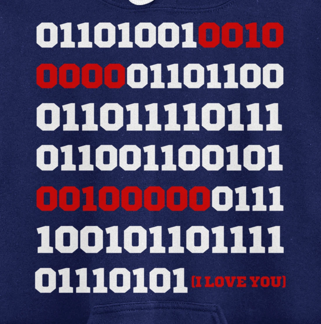 Valentines Day I Love You in Binary Code Programming Pullover Hoodie